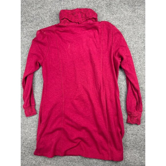 Aventura Sweater Women's XL Pink Crochet Trim Long Sleeve Turtleneck Pockets - Picture 6 of 7